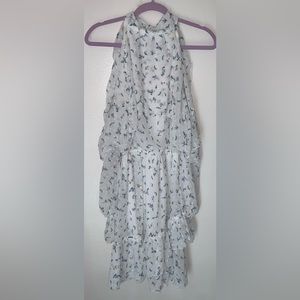 The Fashion Poet Clip Dot Cold Shoulder Ruffle Long Sleeve Dress XS;White Multi